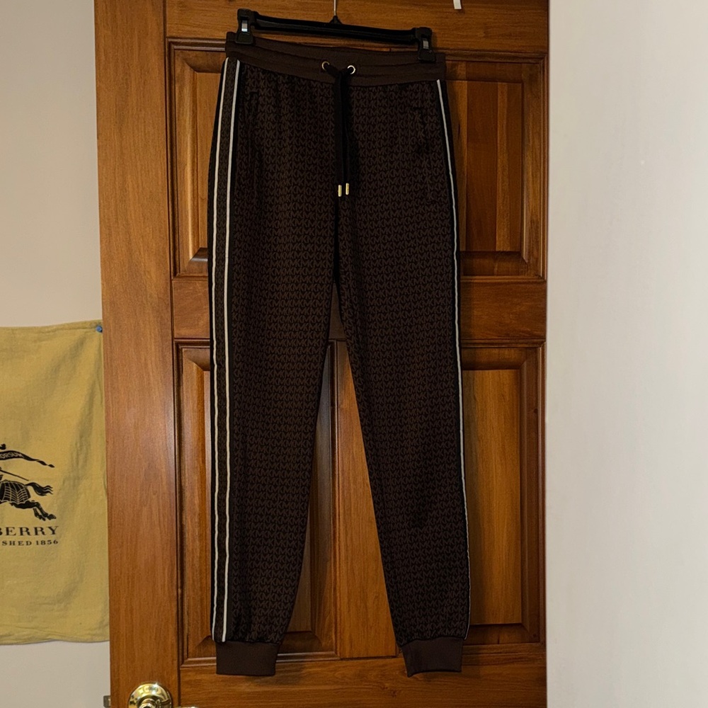 Michael Kors Brown Track Joggers with Ivory Side Stripes